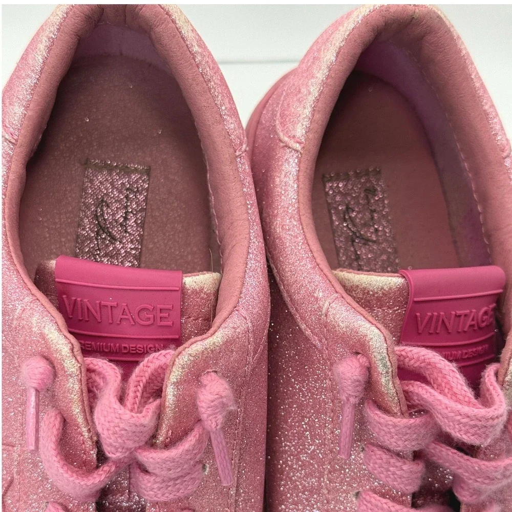 Vintage Havana Sneakers Women 7.5 Pink Glitter Star Patch Low Top Sparkle